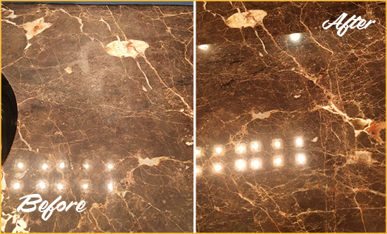 Before and After Picture of a Atwood Marble Stone Countertop Polished to Eliminate Stains