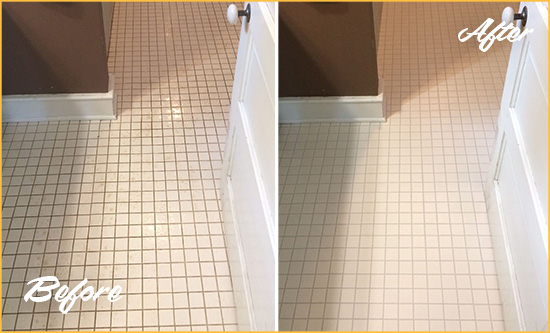 Before and After Picture of a North Tustin Bathroom Floor Sealed to Protect Against Liquids and Foot Traffic