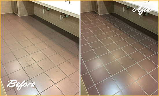 Before and After Picture of a North Tustin Restroom Sealed to Help Protect Against Scratches