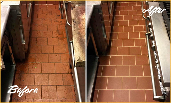 Before and After Picture of a North Tustin Restaurant Kitchen Floor Sealed to Remove Soil