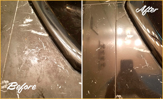 Before and After Picture of a La Habra Marble Countertop Cleaned to Remove Deep Dirt