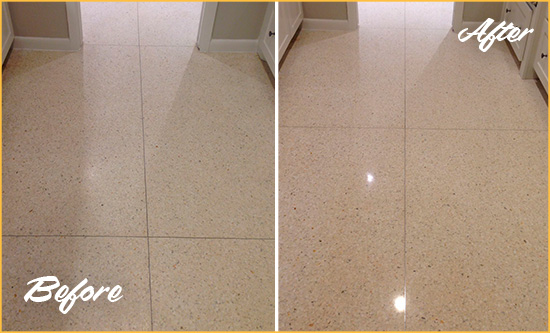 Before and After Picture of a Villa Park Granite Floor Sealed for Stone Protection