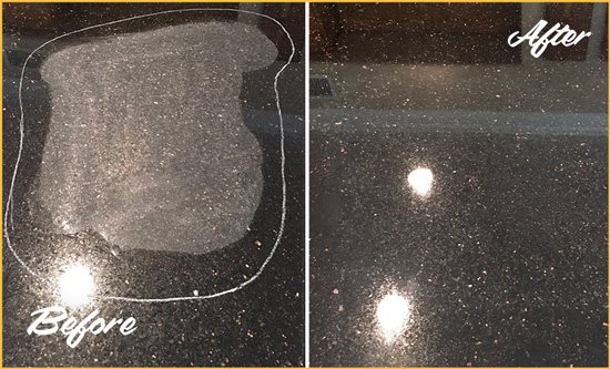 Before and After Picture of a North Tustin Granite Kitchen Countertop Honed to Eliminate Scratch