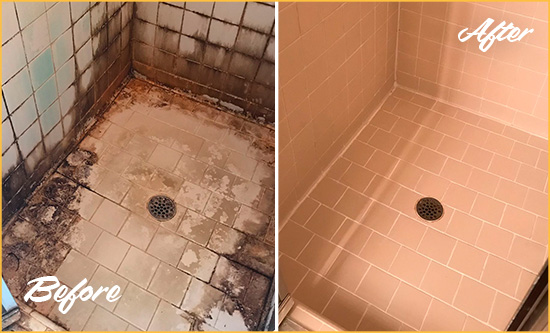 Before and After Picture of a Corona Del Mar Hard Surface Restoration Service on a Tile Bathroom to Repair Water Damage