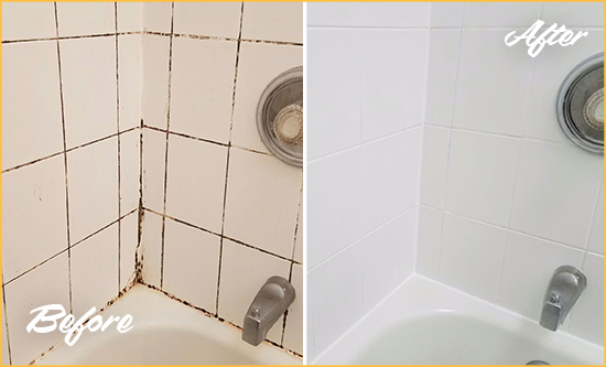 Before and After Picture of a La Palma Tub with Sealed Grout to Eliminate Mold