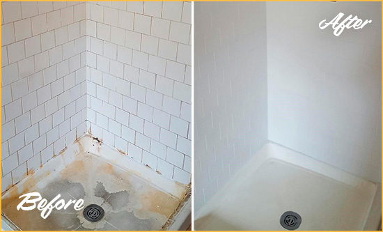 Before and After Picture of a Irvine Shower Cleaned to Eliminate Mold