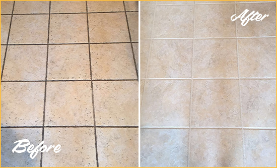 Before and After Picture of a Irvine Ceramic Floor Cleaned to Remove Soil