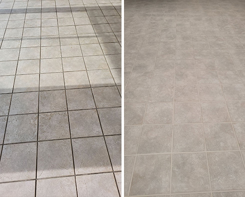 Tile Floor Before and After a Grout Cleaning in Fullerton