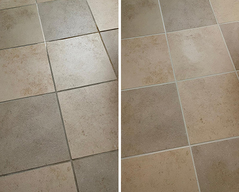 Bathroom Floor Before and After a Service from Our Tile and Grout Cleaners in Newport Beach