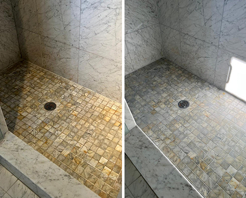 Tile Shower Before and After a Grout Cleaning in Laguna Niguel