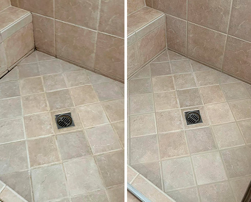 Shower Before and After a Grout Cleaning in Fullerton, CA