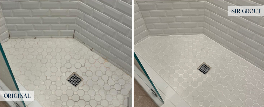 Shower Before and After a Flawless Grout Sealing in Orange, CA