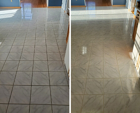 Kitchen Floor Before and After a Service from Our Tile and Grout Cleaners in Mission Viejo