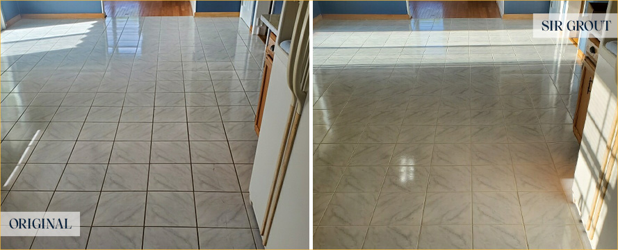 Kitchen Floor Before and After a Service from Our Tile and Grout Cleaners in Mission Viejo
