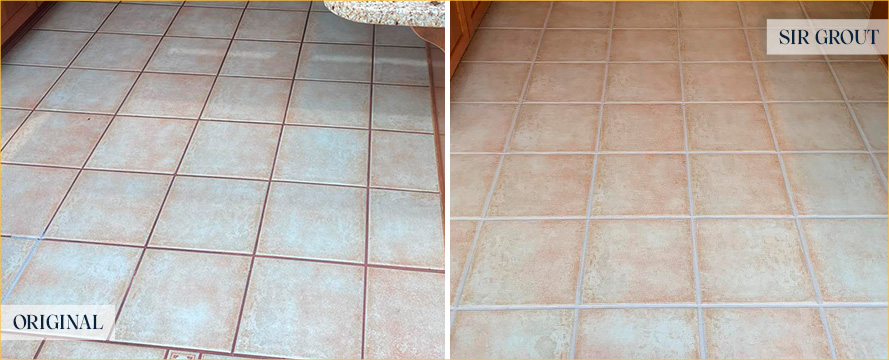 Kitchen Floor Before and After a Grout Cleaning in Tustin, CA