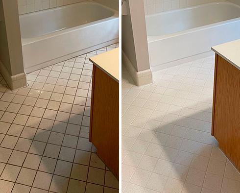 Kitchen Floor Before and After a Grout Cleaning in Anaheim, CA