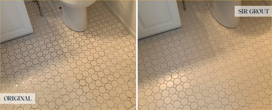 Bathroom Floor Before and After Our Santa Ana Grout Sealing Service