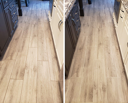 Kitchen Floor Before  and After Our Tustin Grout Sealing Service