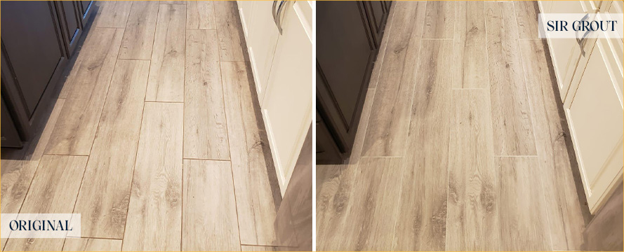 Kitchen Floor Before  and After Our Tustin Grout Sealing Service