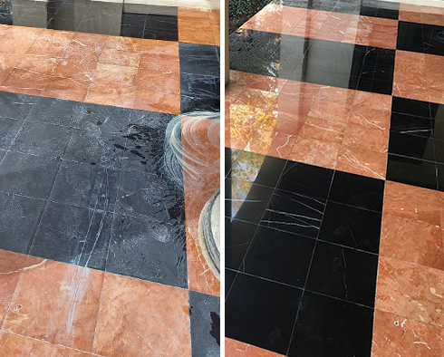 Floor Before and After a Stone Polishing in Tustin, CA 