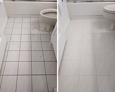 Bathroom Floor Before and After Our Anaheim Grout Cleaning Service