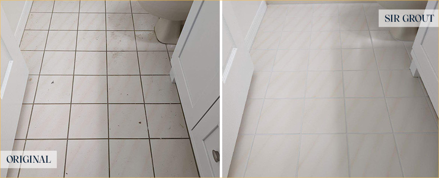 Bathroom Floor Before and After Our Anaheim Grout Cleaning Service