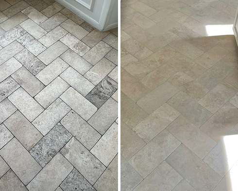 Travertine Floor Before and After a Stone Cleaning in Orange, CA