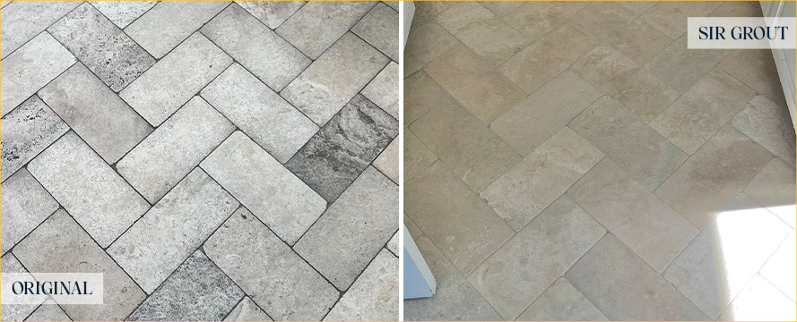 Travertine Floor Before and After a Stone Cleaning in Orange, CA