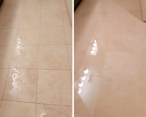 Floor Before and After a Stone Polishing in Tustin, CA