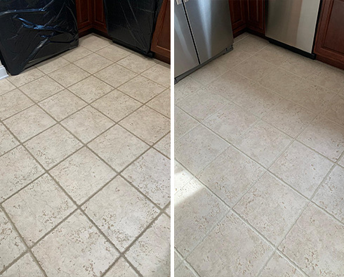 Kitchen Floor Before and After a Grout Sealing in Anaheim