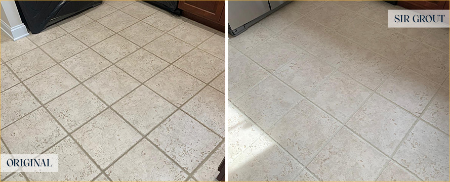 Kitchen Floor Before and After a Grout Sealing in Anaheim