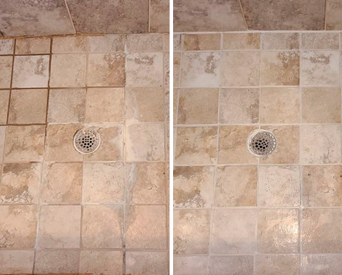 Shower Before and After a Grout Cleaning in Irvine, CA