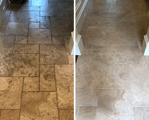 Travertine Floor Before and After a Stone Cleaning in Tustin