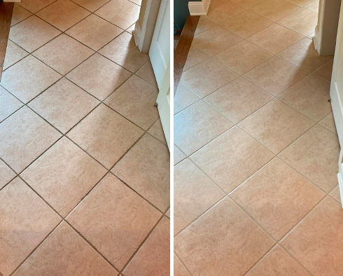 Floor Before and After a Grout Recoloring in Fullerton, CA