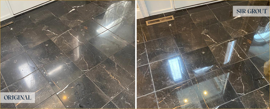 Marble Floor Before and After Our Anaheim Stone Polishing Service