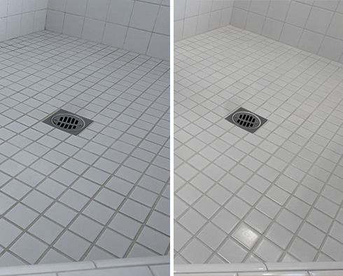Shower Floor Before and After Our Newport Beach Grout Sealing Service