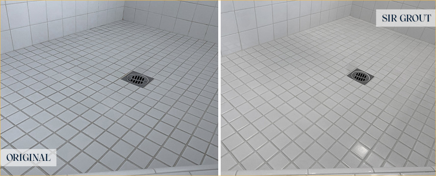 Shower Floor Before and After Our Newport Beach Grout Sealing Service